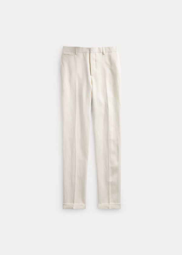 Pantalones De Traje Ralph Lauren Hombre Blancos - Slim Fit Linen - VSKEA0893